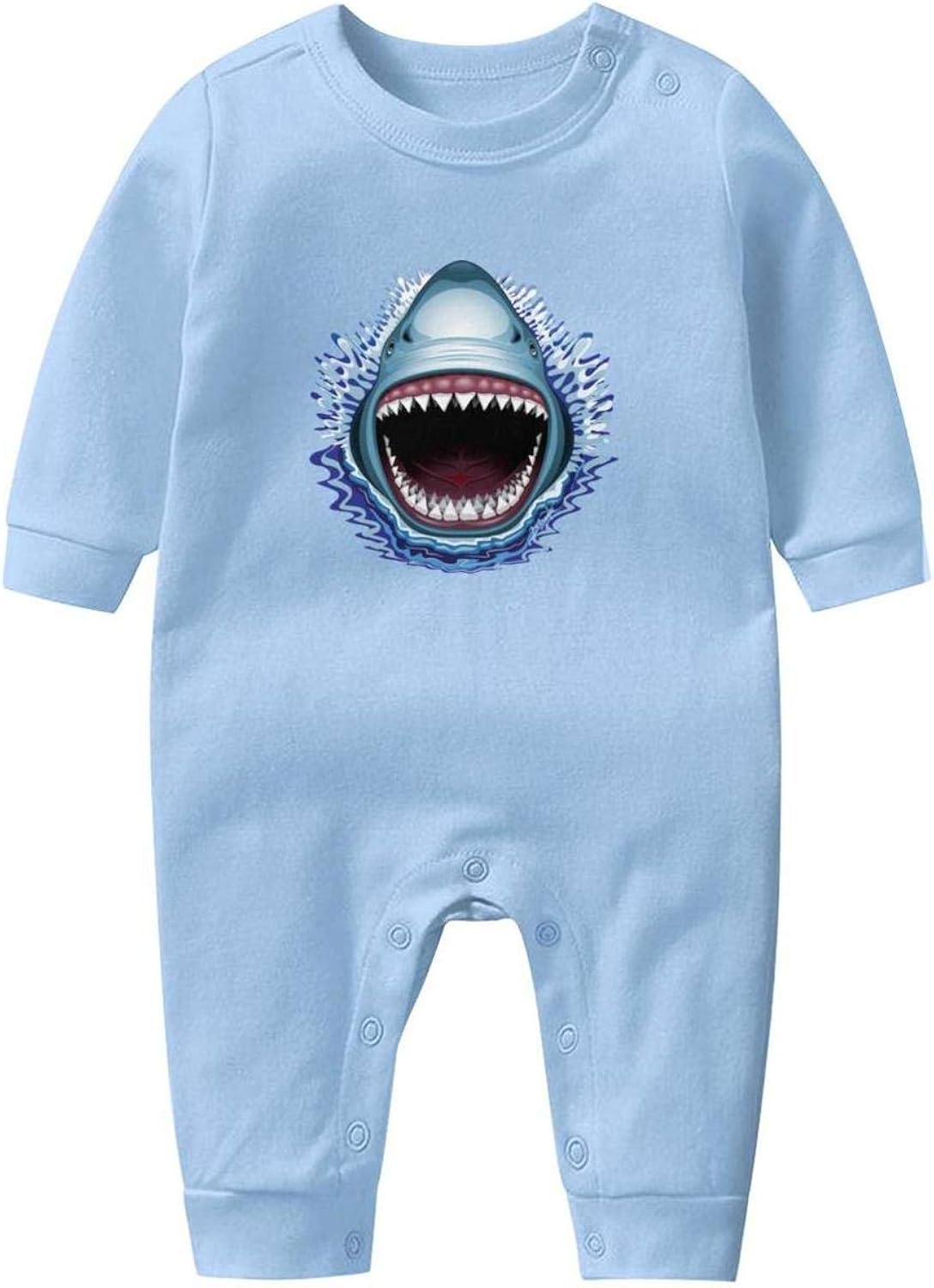Shark Big Bite Trendy Newborn Crawling Suit Lone-Sleeved Romper Bodysuit