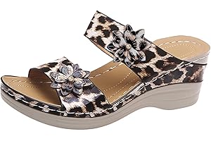 Eduavar Womens Sandals Dressy, Womens Sandals Fashion Leopard Print Sandals Wedge Sandals Open Toe Flat Sandals