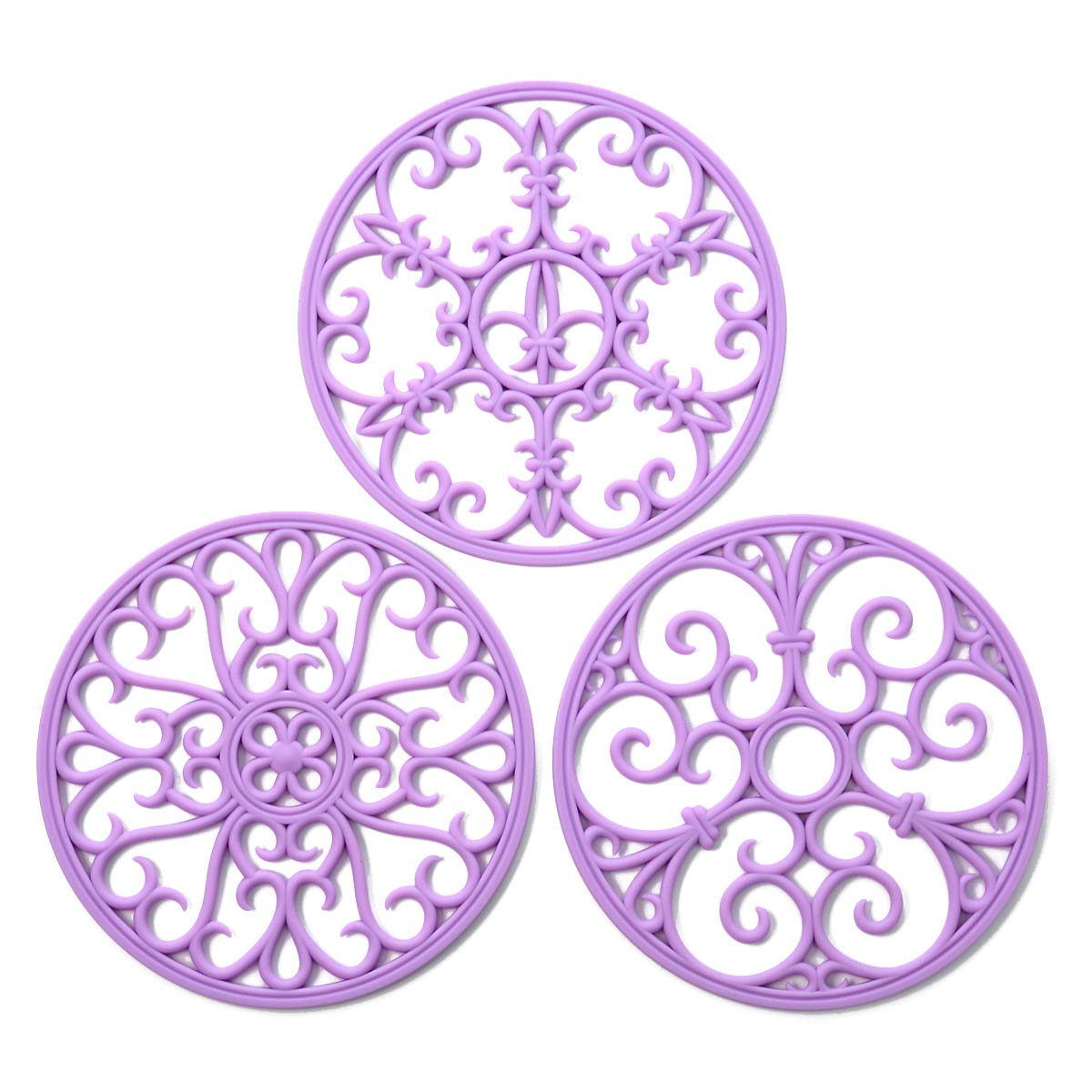 Silicone Trivet Mat - Non-Slip & Heat Resistant Kitchen Pads for Countertops & Table - Trivets for Hot Dishes & Cookware - Pot Holder for Pots & Pans - Light Purple, Set of 3