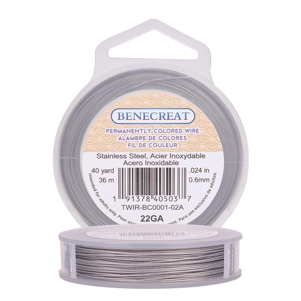 BENECREAT 36m 0.6mm 7-Strand Nylon Coated Craft Jewelry Beading Wire Tiger Tail Beading Wire for Necklaces Bracelets Ring, LightGrey