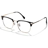 ZanyLen Blue Blocker Glasses for Men Metal Browline Computer Gaming Glasses Filter Blue Ray (Gold Metal/Black TR90 Eyeglasses)
