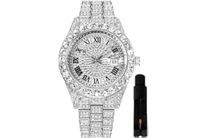 HUNRUY Hip Hop Watches for Men Iced-Out Bling Diamond Luxury Quartz Watches with Date