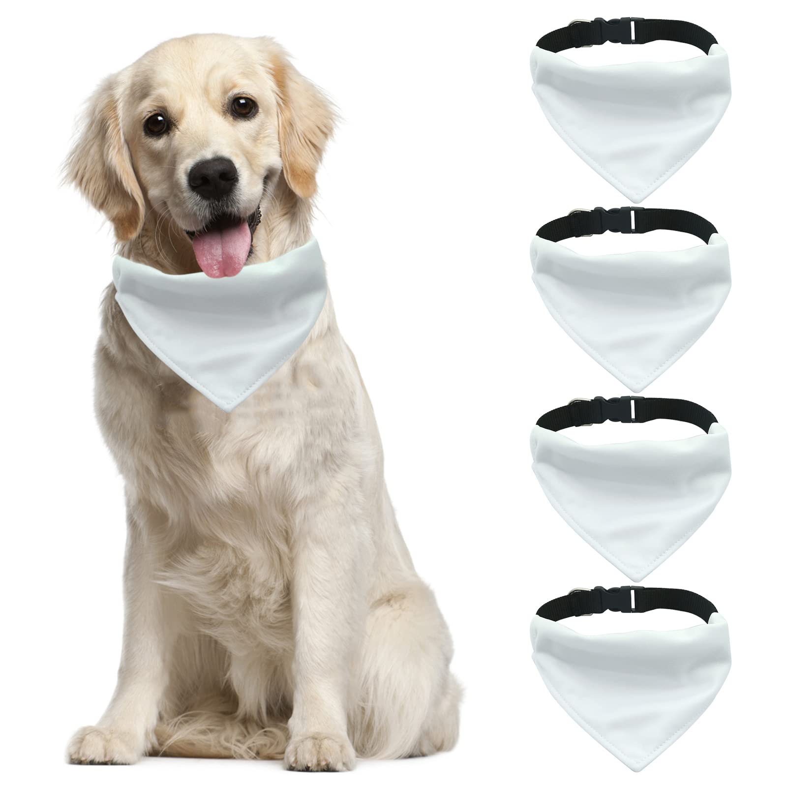 HACRAHO Sublimation Blank Dog Bandana, 4 PCS Solid White DIY Dog Bandanas with Adjustable Buckle Polyester Pet Triangle Scarfs Kerchief for Large Dogs, XL
