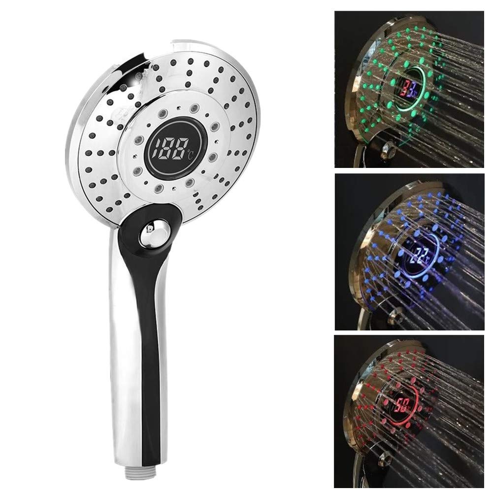 Garsent Shower Head, Digital Display Handheld Shower Head with 3-color, Temperature Control LED Shower Filter 30% Water Saving Ionic Filtered Handled Shower Sprayer for Bathroom.