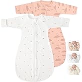 2 Pack Transitional Swaddle Sack with Arms Up Length Sleeves & Mitten Cuffs, Sleeping Sack Bag 2 Ways Zipper, Wearable Swaddling Blanket for Newborns Baby Snug Fit Calms Startle Reflex