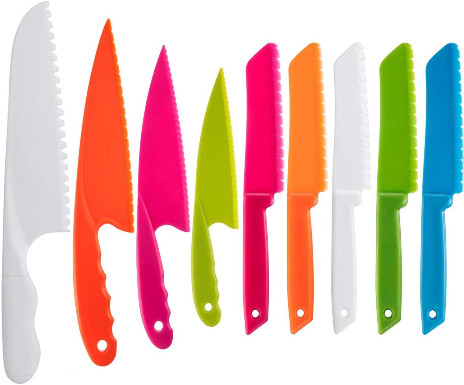 Qincling 9 Pieces Plastic Kid Kitchen Knife Set, Nylon Chef Knife