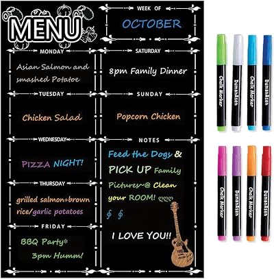 DumanAsen Magnetic Fridge Calendar Meal Planner 16x12 Includes 8 Pens Black