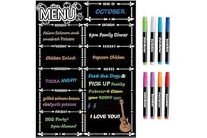 Magnetic Menu Board for Fridge, LiebHome Dry Erase Weekly Menu Planner/Family Calendar 16" x 12" with Grocery List and Notes (Black with 8 Markers)