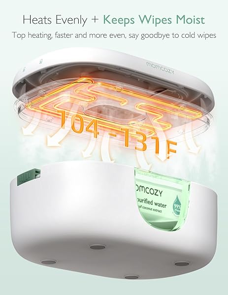 MOMCOZY BABY WIPE WARMER, INNOVATIVE SPRING DESIGN, LARGE CAPACITY WIPES DISPENSER, FAST AND EVEN HEATING, 4 MODES OF TEMPERATURE HEATING CONTROL, DIAPER WIPE WARMER WITH NIGHT LIGHT