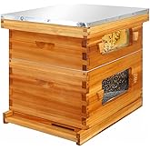 Honey Lake 10 Frame Langstroth Beehive Starter Kit – Wax-Dipped Bee Hive with Viewing Windows, Deep Brood Box, Medium Super, Beehive Frames & Waxed Foundation Sheets