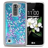 Case Compatible LG K7, ESEEKGO Floating Liquid Case LG K7 Soft Cover TPU Bumper 3D Bling Case (Blue)