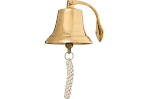 PORTHO Hanging Bell Dinner Bell Outdoor Bell Wall Mount Bell Indoor Rope Bell Ship Boat Nautical Door School Reception Home Church Bell Brass 6x6 inch