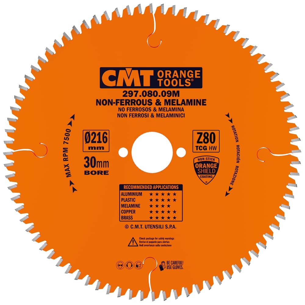 CMT 297.080.09 M - Non Metal/Plastic Saw Blade HW 216X2.8/2.2X30 Z80 TCG -6°NEG