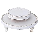 SwallowLiving Rustic Set of 2 White Round Wood Tray