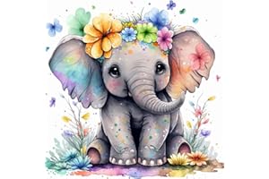 Pretyps Diamond Art Kits for Adults - Elephant Diamond Painting for Beginners, Diamond Dots Round 5D Full Drill Paint with Diamonds Pictures Gem Art Painting Kits DIY Crafts Kits 13.78x13.78inch