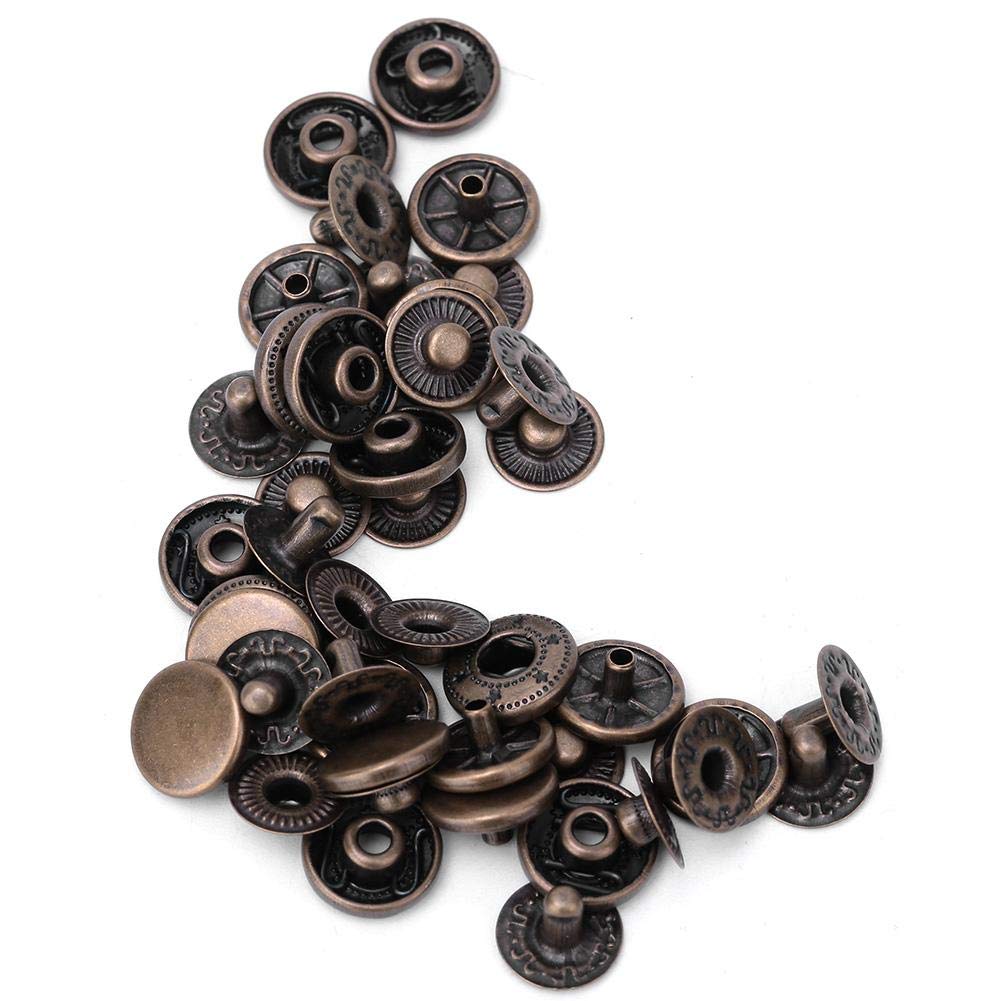 Brass Snap Fasteners Kit, 50 Sets Round Press Studs, Bronze Metal Buttons, 10mm, for Leather Craft, Clothes, Bags, Belts