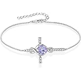 Lwsary Infinity Cross Bracelet 925 Sterling Silver Crucifix Christian Religious Bracelet Heart Birthstone Jewelry Gifts for Women