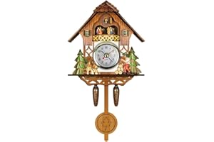 GOWENIC Vintage Wall Clock, Cuckoo Clock, Retro Wooden Cuckoo Birdhouse Wall Clock, Home Decor Hanging Cuckoo Clock Auto Swing Pendulum Home Decor Scandinavian (CM001)