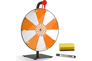 KITHING 12" Spinning Prize Wheel, 10 Slots Prize Spinning Wheel Tabletop Roulette Spinner with Dry Eraser Marker & Eraser - Heavy Duty Spinning Wheel for Prizes Fortune Spinning Game Trade Show (Orange)