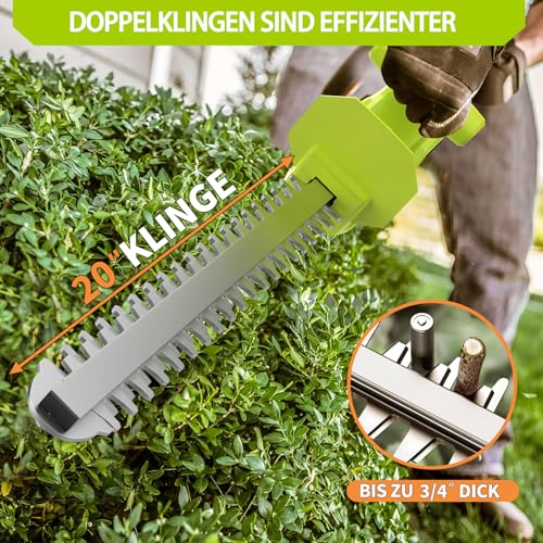 VOERJIA Hedge Trimmer Battery 21V, Cordless Electric Hedge Trimmer with 2 x 2000 mAh Batteries, 750 W Motor, Double Blade 50 cm, Electric Branch Cutter, Hedge Shears for Garden and Shrubs