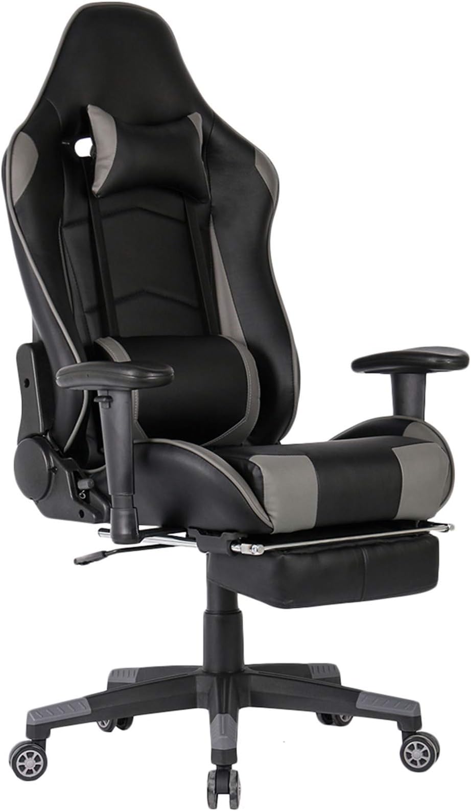 Gaming Chair Ergonomic Computer Game Chair Reclining Racing Office Chair with Footrest High Back PU Leather Gaming Desk Chair Large Size E-Sport Chair with Lumbar Support (Black/Grey)