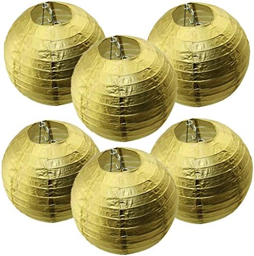 12Inch Chinese Gold Paper Lanterns (Set of 6) For Birthday/Wedding/ Christmas/Party Ceiling Hanging Decoration