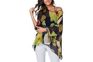 Ckikiou Plus Size Batwing Flowy Semi Sheer Chiffon Blouse Tunic for Women Summer Floral Print Boho Beach Cover ups