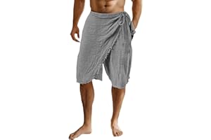 Beach Shorts for Men Linen Sarong Wrap Short Waist Elastic Breathable Beachwear Cover Up Swimwear