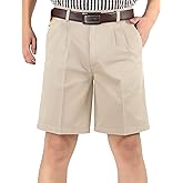 Flygo Men's Classic Fit 7'' Inseam Chino Oxford Shorts Pleated Flat Golf Shorts