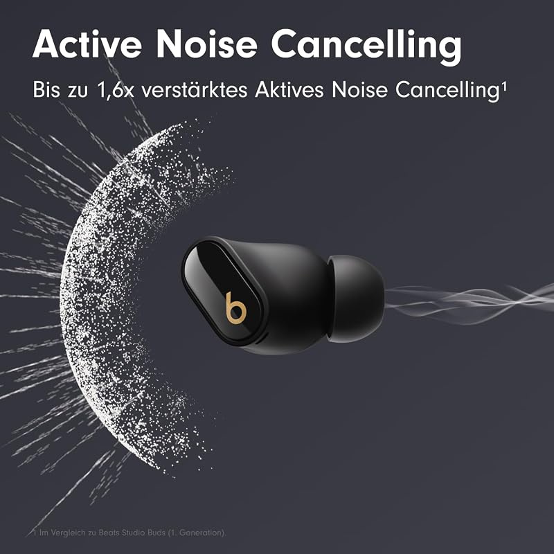 Studio Buds + | Komplett kabellose Noise Cancelling In-Ear Kopfhörer, verbesserte Apple & Android Kompatibilität, eingebautes Mikrofon, Schweiß-beständige Bluetooth - Schwarz/Gold