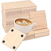Geytetqi 46 PCS Unfinished Craft Wood, Square, Light Brown, 4 x 4 Inch, 0.35 Inch Thick Wooden Coasters with Non-Slip Dots