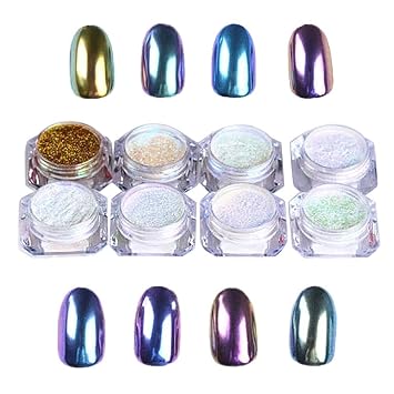 8 Colors Unicorn Chrome Nail Powders Holographic Shining Dust