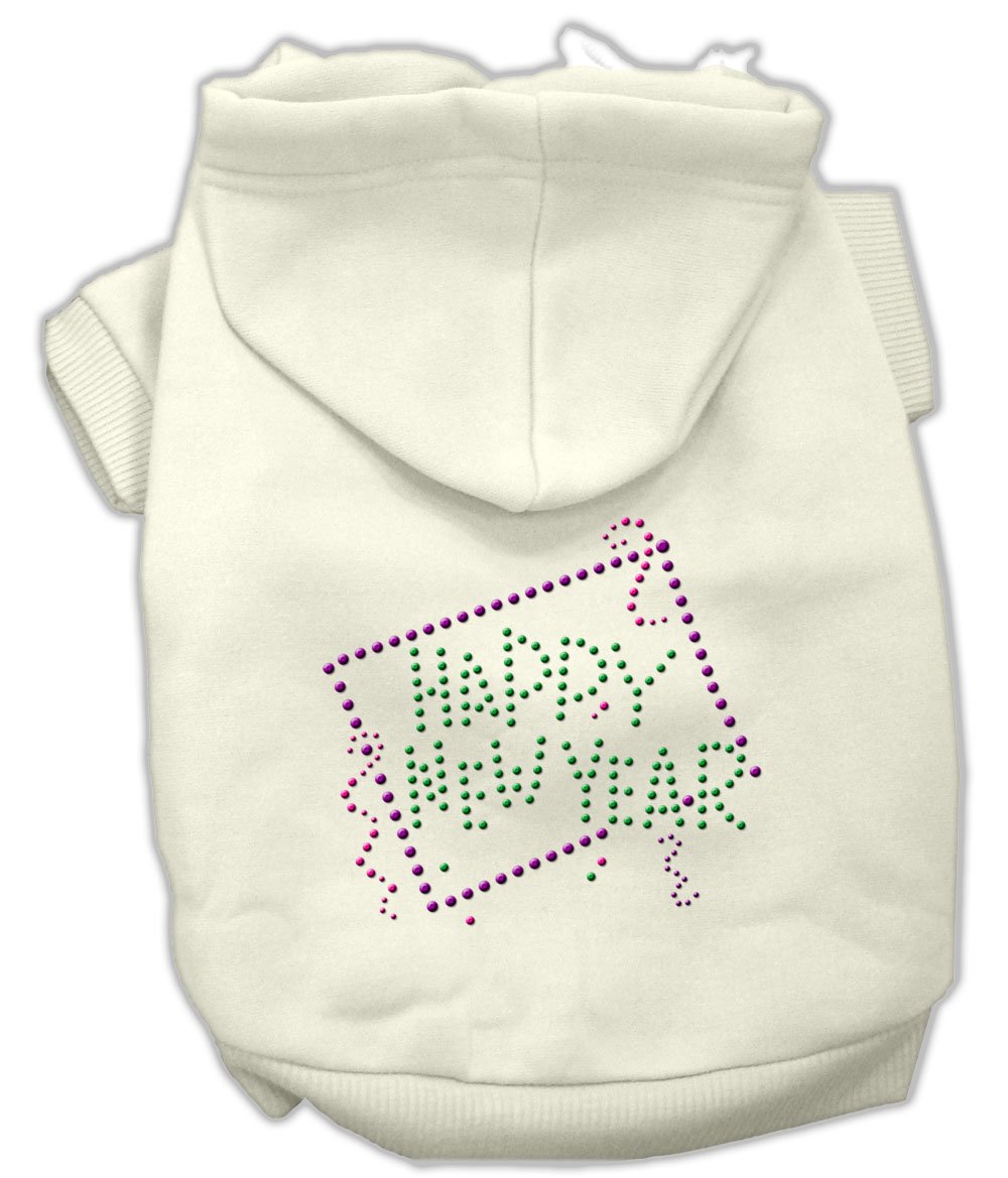 Mirage Pet Products 12-Inch Happy New Year Rhinestone Hoodies, Medium, Cream