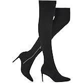 Elisabet Tang Thigh High Boots Over the Knee Boots for Women,Sexy 4.3 inch Stilettos High Heels Boots Stretch Suede Long Pointed Toe Shoes
