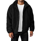 Runcati Mens Fuzzy Sherpa Jacket Long Sleeve Fleece Zip Up Coat Fall Winter Warm Outwear