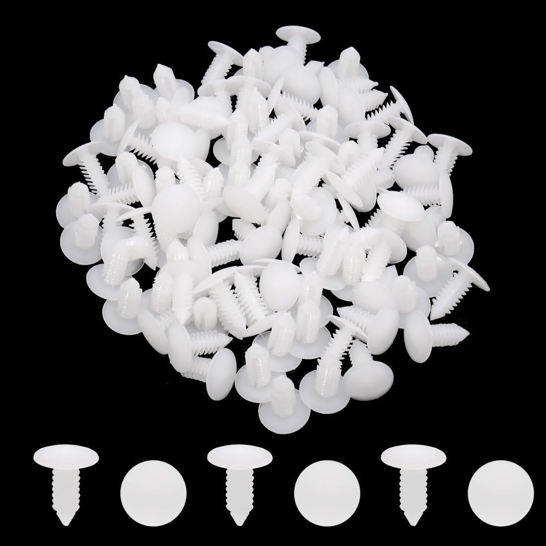 sourcing map 100 Pcs Universal 6mm Hole Dia White Plastic Car Rivets Fastener, 16 x 14 x 3 cm - Image 3