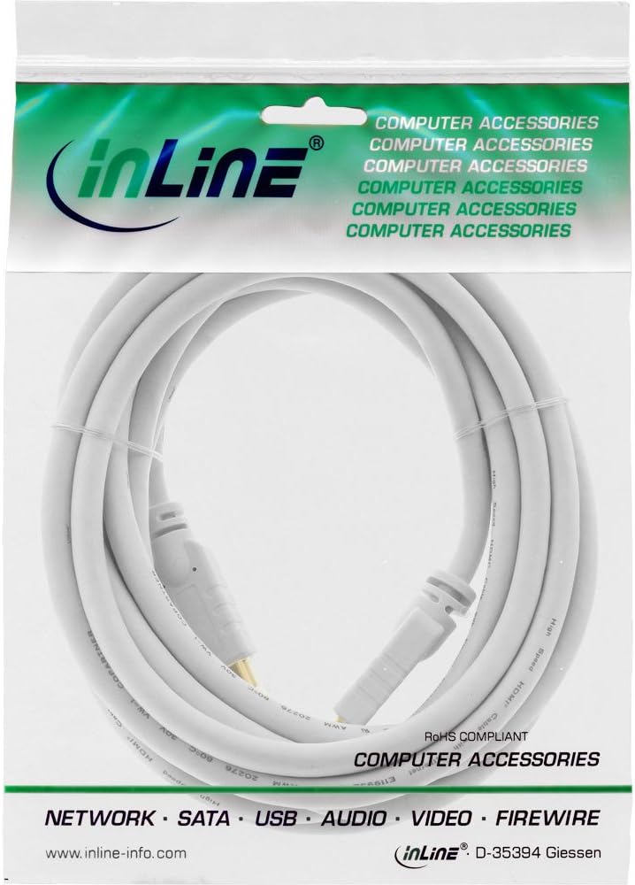 InLine® 17510 W Active HDMI Cable High Speed with Ethernet, Male to Male 10 m White/Gold, White - white - Image 3