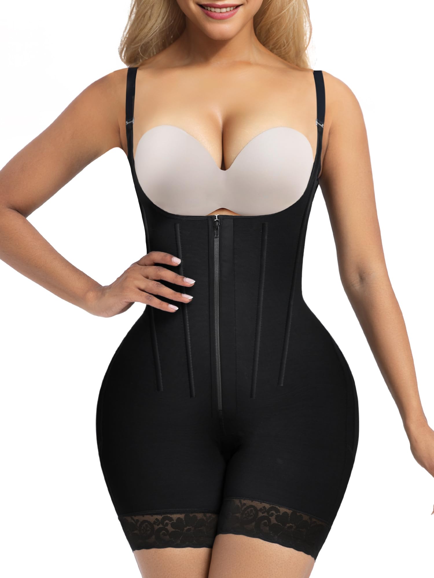 Photo 1 of SHAPERX Shapewear for Women Tummy Control Body Shaper Butt Lifter Bodysuit Postpartum Girdles with Adjustable Straps,SZ7281-Black-L