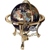 Unique Art 21-Inch Tall Blue Lapis Ocean Table Top Gemstone World Globe with Gold Tripod