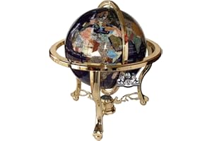 UNIQUE ART SINCE 1996 Unique Art 21-Inch Tall Blue Lapis Ocean Table Top Gemstone World Globe with Gold Tripod