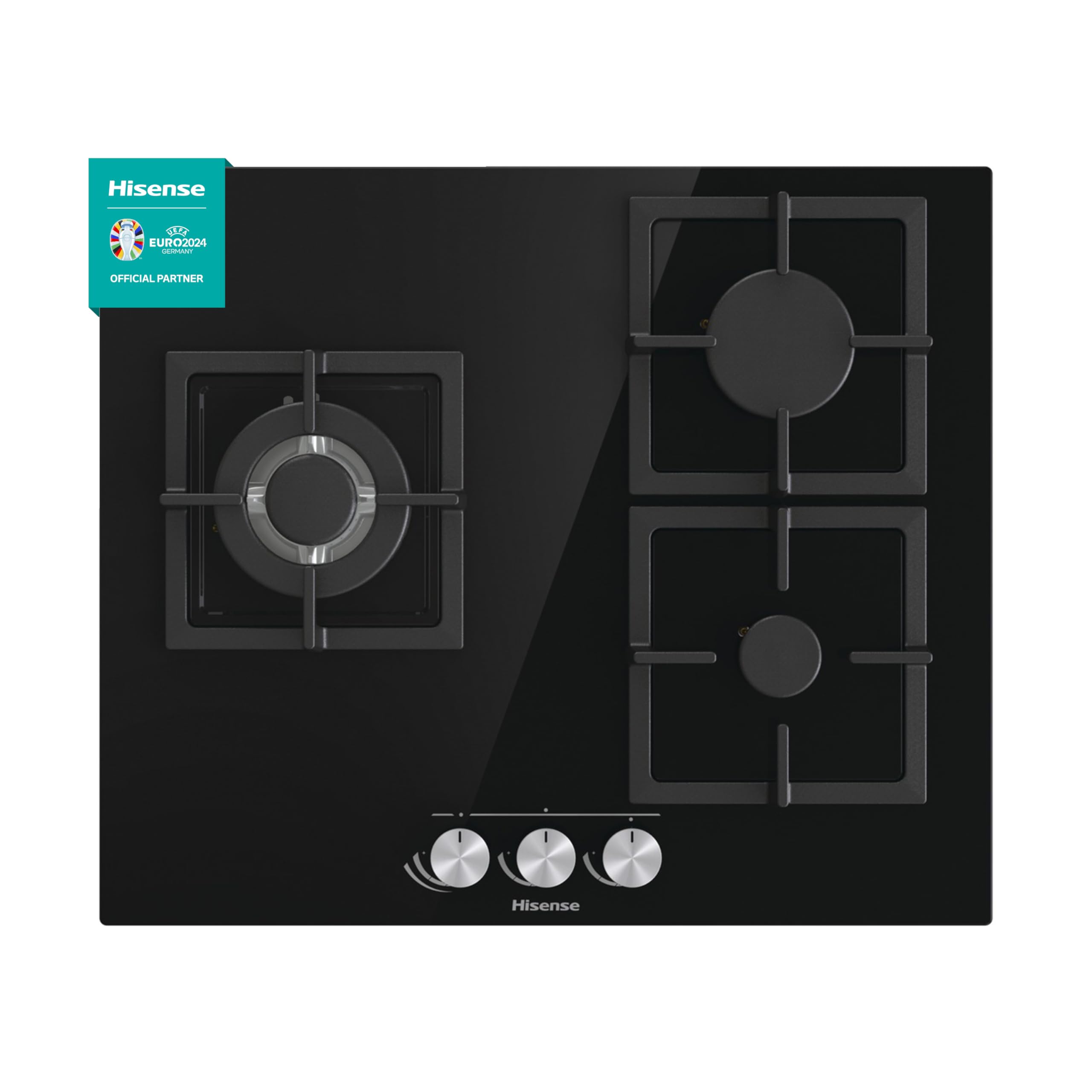 Hisense GG633B – Erdgas-Kochplatte, 3 Zonen, 60 cm, Grill aus Gusseisen und schwarzem Hartglas, automatische Zündung, in den Bedienelementen integriert, Sicherheit Gasstop, einfache Reinigung