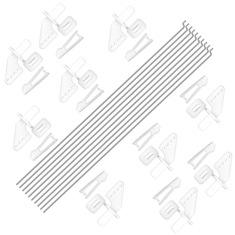 WMYCONGCONG 10 PCS 1.2x210mm Steel Pushrods Parts + 10 PCS Nylon Micro Control Horns 21x11mm 4 Holes for RC Airplane Plane DIY Parts