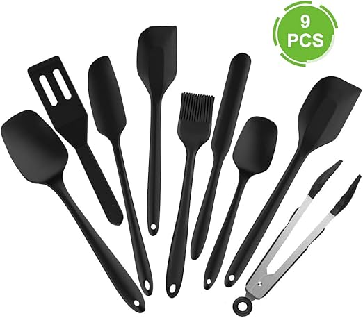 Amazon Com 9 Piece Silicone Spatula Set Geekhom 500 Heat Resistant Rubber Spatulas Non Stick Kitchen Utensils For Cooking Baking And Mixing Black Kitchen Dining