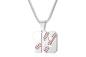 Wikavanli Personalized Baseball Jersey Number 00-99 Necklace - Stainless Steel Baseball Chain Pendant Necklace - Team Jewelry Gift for Boys, Girls, Men, Women
