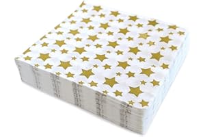 OLYPHAN Gold Star Luncheon Napkins Paper Decorative Print 6.5 Inch Napkin Disposable for Lunch Party, Dinner Buffet, Wedding & Birthday Parties & New Years Eve Celebration Decoration 40 Count
