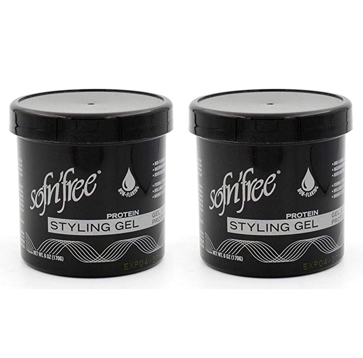 Sofn'free Protein Styling Gel, Non flaky formula for firm styling control when setting, wrapping or moulding, perfect waves sets and controlling curly hair, 170 g, Black,Pack of 2