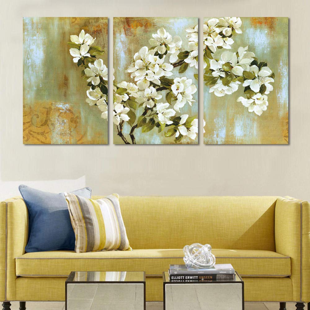 Shinering 3 Piece Abstract Painting Calligraphy White Apple Blossom Flower Canvas Art Picture Reproduction Oil Paintings