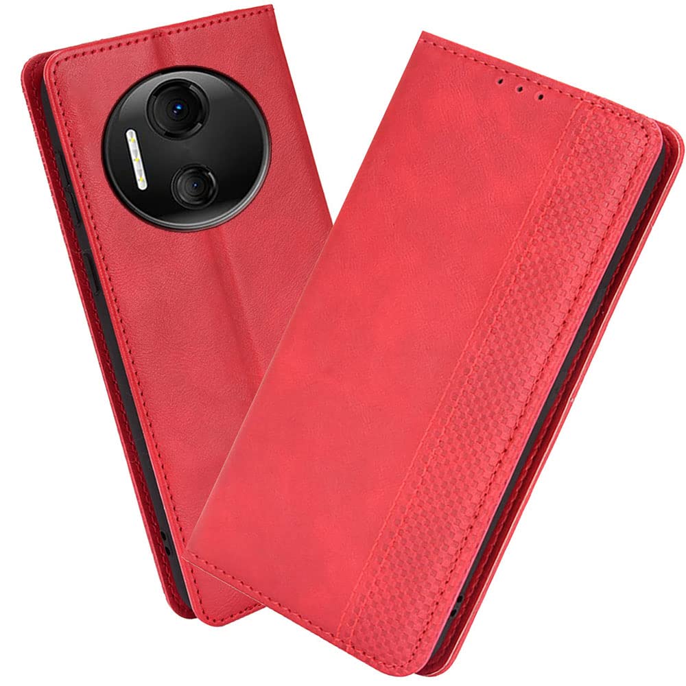 XINNI Protective Phone Case for Doogee X97, PU/TPU Vintage Flip Leather Shockproof Cover Magnetic Book Style Wallet, Red — image 1