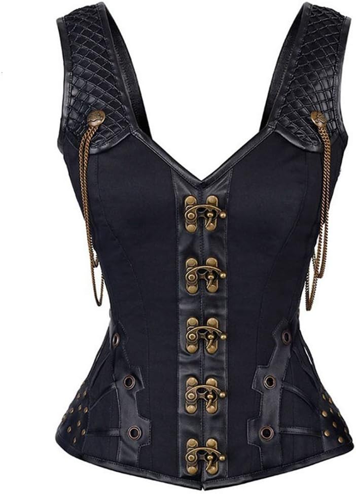 Women Steampunk Corset Leather Corset Corsages Collared Top Sexy Corsage Steel Straitjacket Bodice Waste Trainer