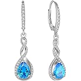 Fahonie Sterling Silver Long Drop Earrings with Cubic Zirconia Leverback Dangle Earrings Infinity Knot Birthstone Jewelry Gifts for Women
